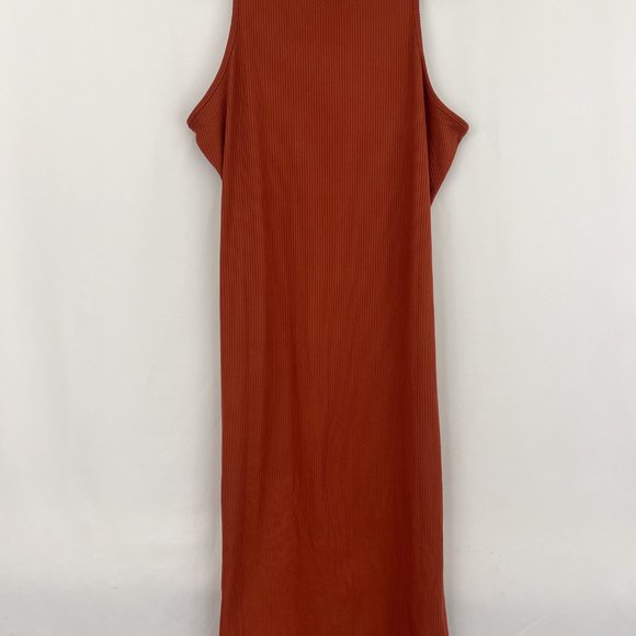 Rust Ribbed Fitted Midi Tank Dress - Picture 2 of 5